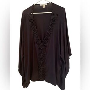 Lovestitch black  fall oversized  weekend poncho embroidered top in m/L